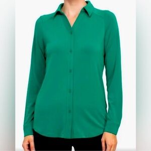 Adrianna Papell Women’s Collared Long Sleeve Button Front Green Shirt Size: S